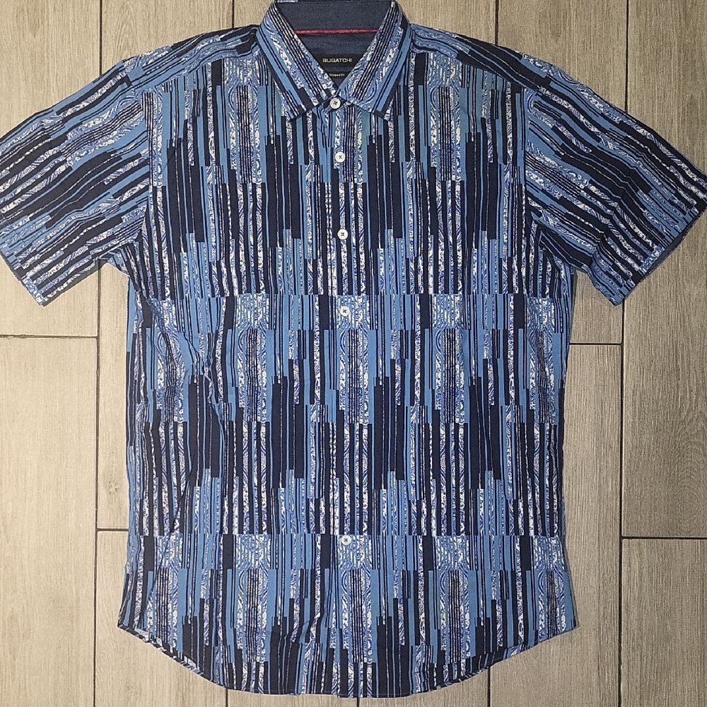 Bugatchi Blue Casual Button Down Shirt 21 In Across